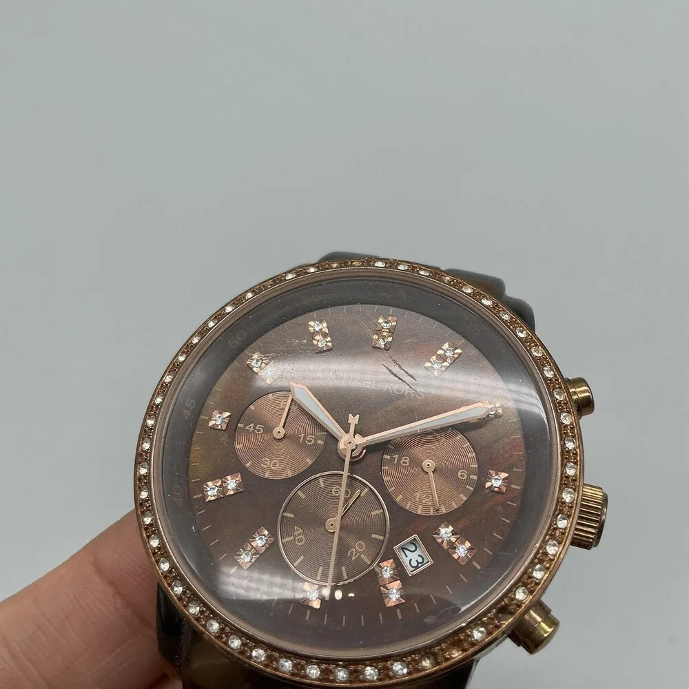 Michael Kors Blair Women Watch 43mm Faux Tortoise Band MK-5366 New Battery 6.5